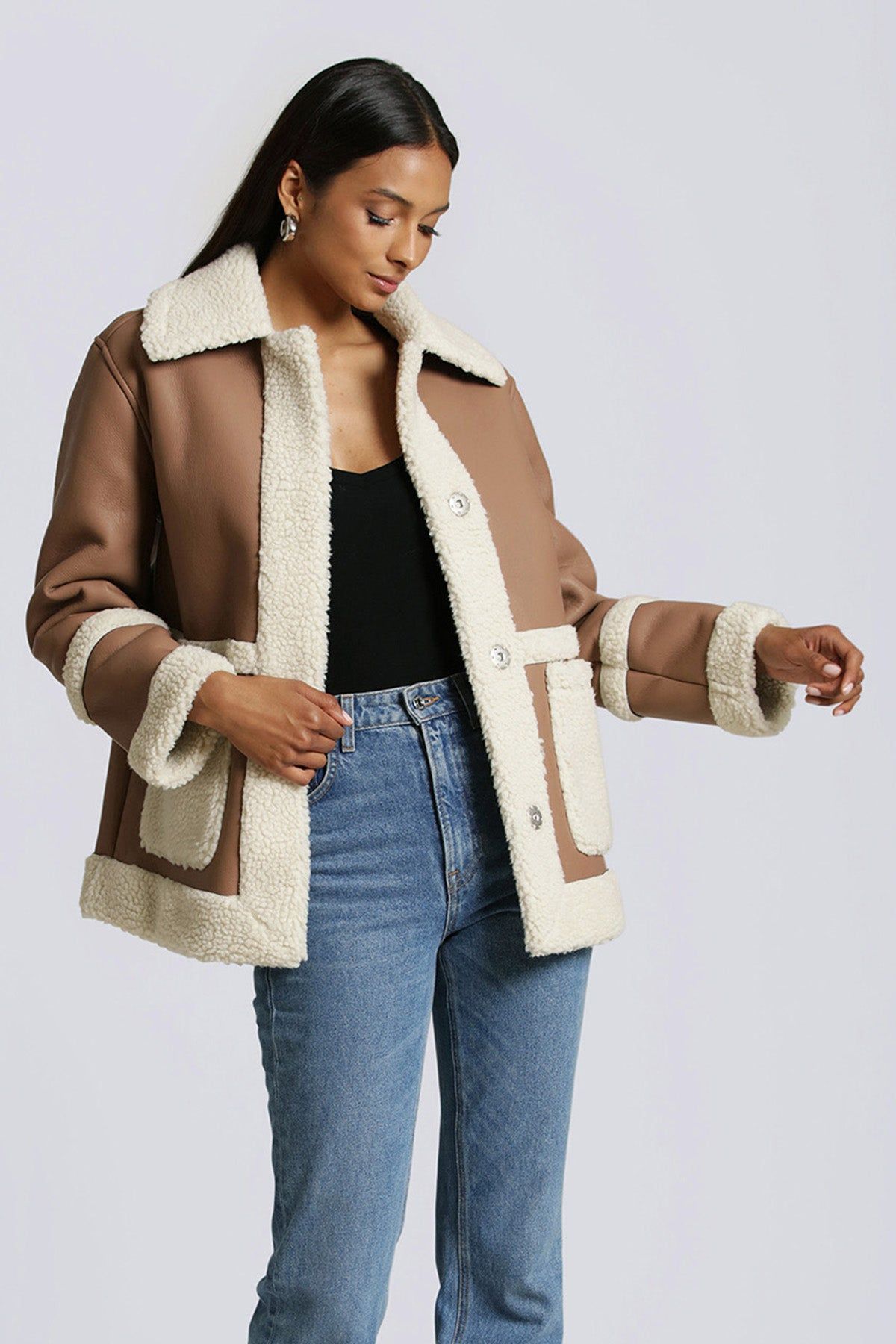 Two-Tone Faux Shearling Coat sold by Avec Les Filles product image thumbnail 3