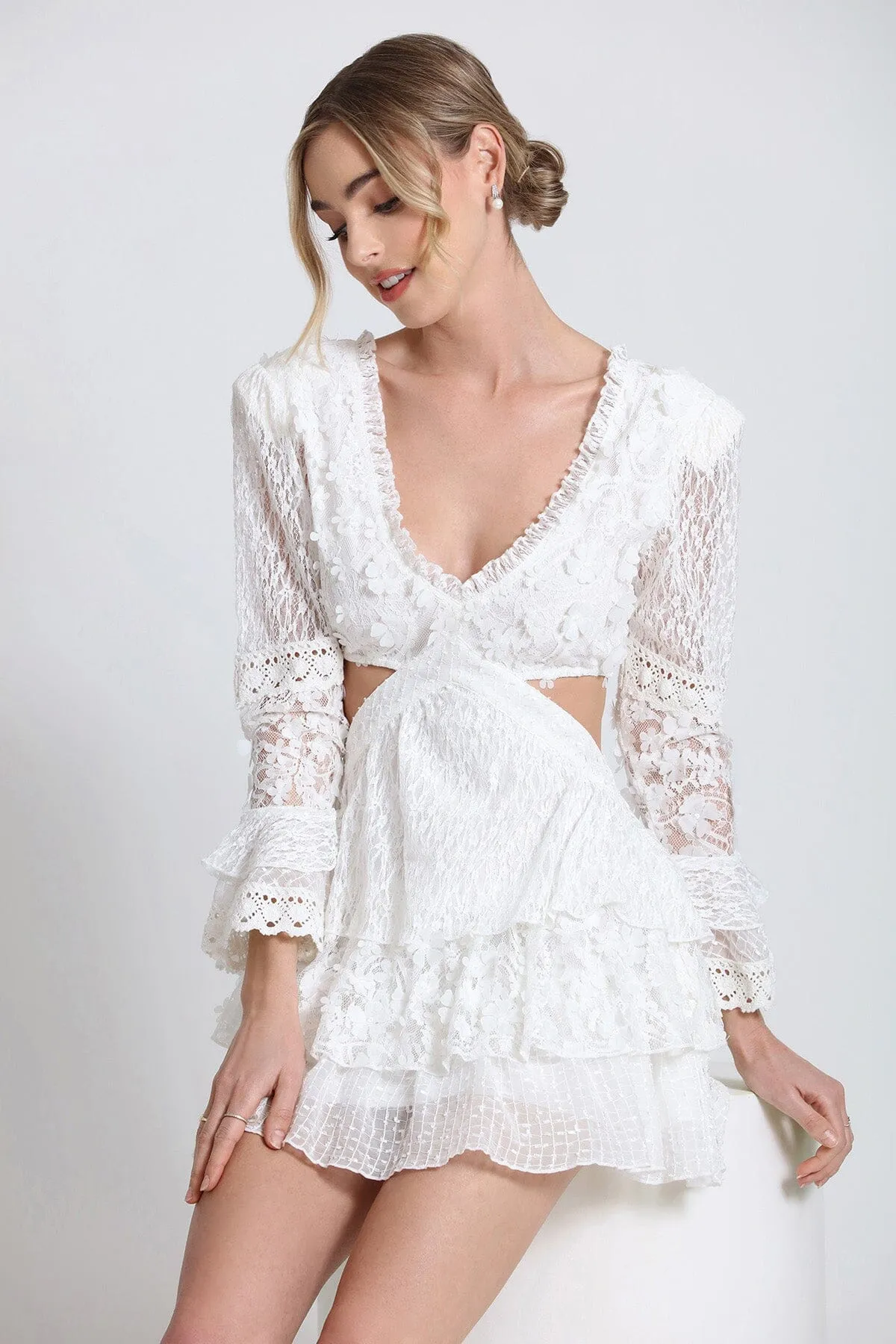 Lace Cut-Out Tiered Mini Dress sold by Avec Les Filles