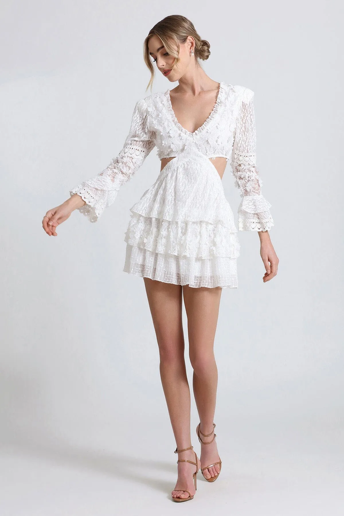 Lace Cut-Out Tiered Mini Dress sold by Avec Les Filles product image thumbnail 2