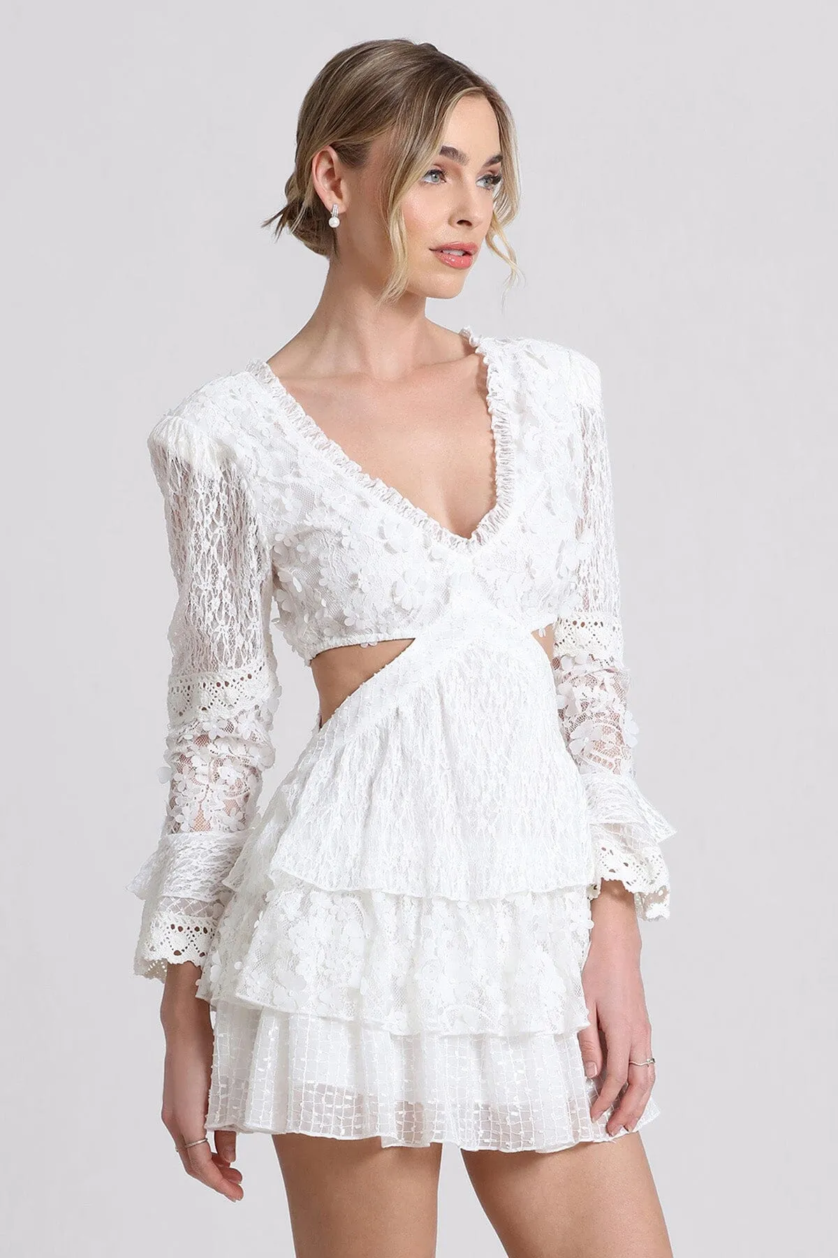 Lace Cut-Out Tiered Mini Dress sold by Avec Les Filles product image thumbnail 5