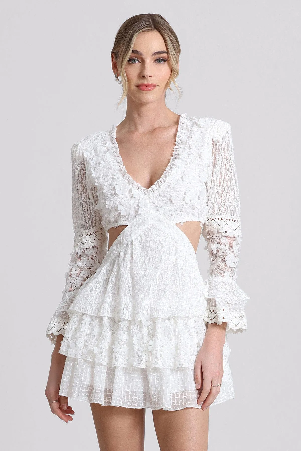 Lace Cut-Out Tiered Mini Dress sold by Avec Les Filles product image thumbnail 3