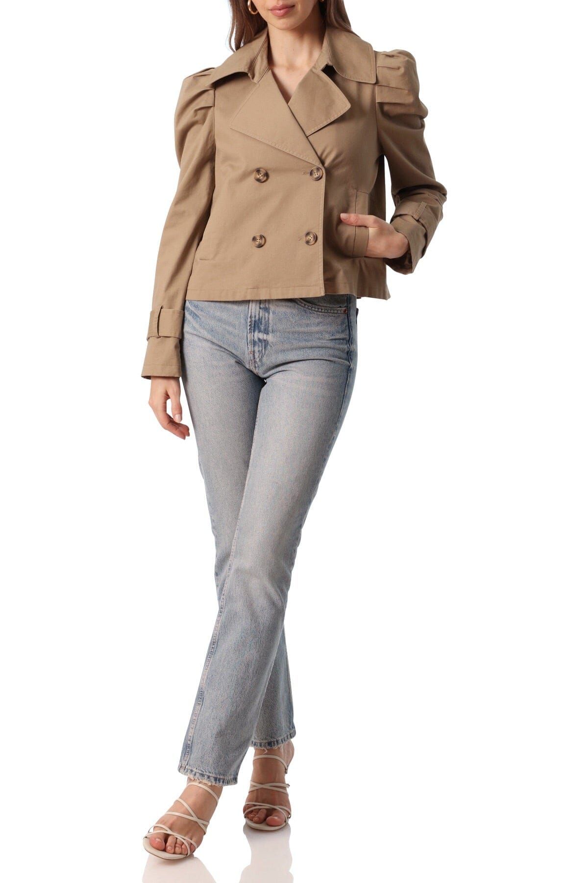 Puff Sleeve Stretch Cotton Cropped Trench Coat sold by Avec Les Filles product image thumbnail 2