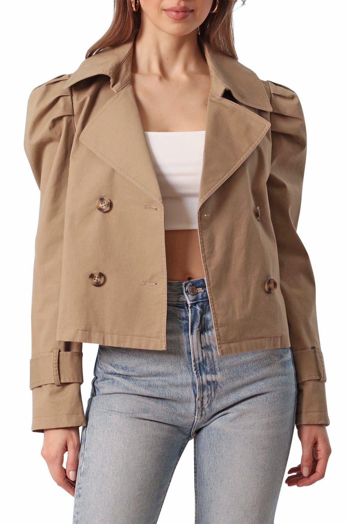 Puff Sleeve Stretch Cotton Cropped Trench Coat sold by Avec Les Filles