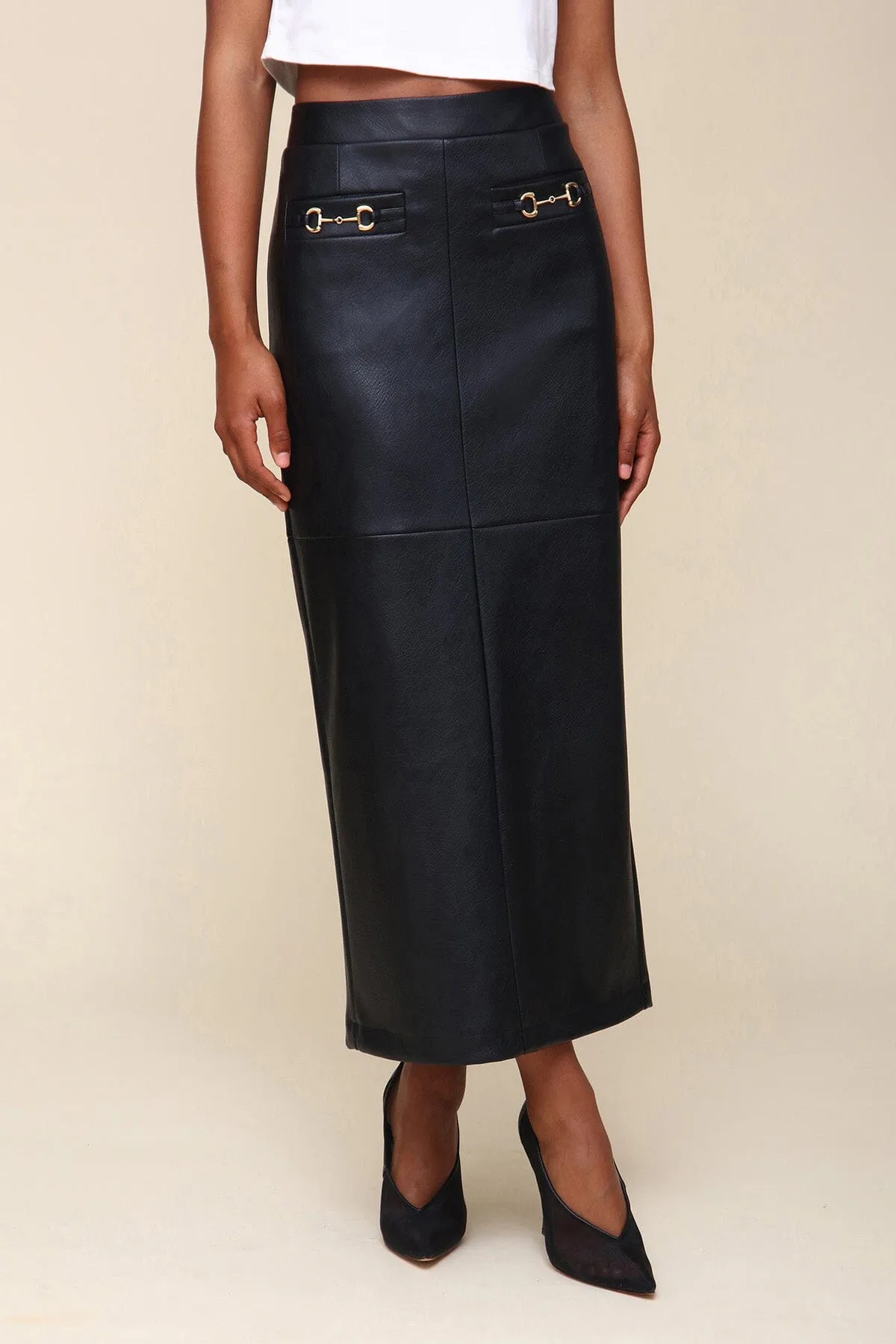 Equestrian Faux-Ever Leather™ Maxi Skirt sold by Avec Les Filles product image thumbnail 4