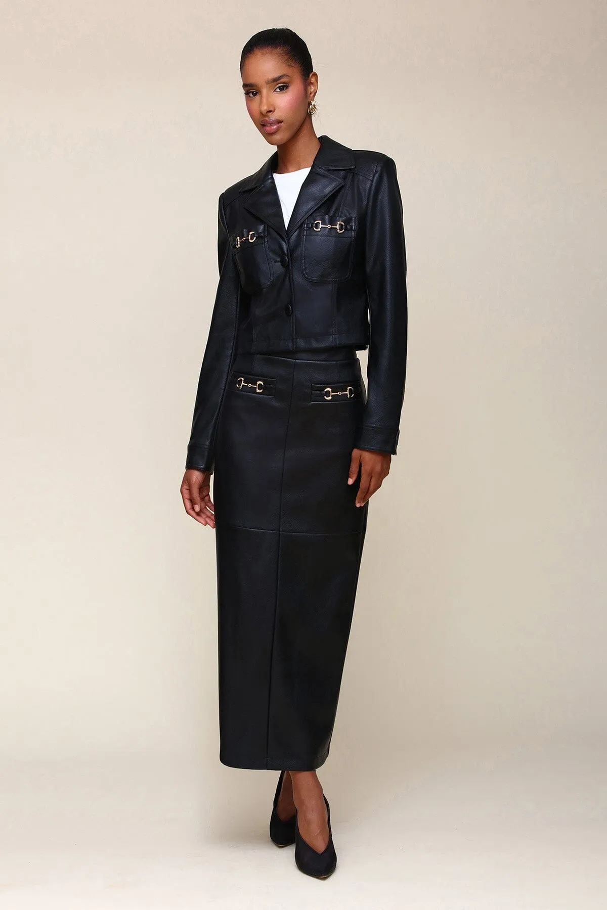 Equestrian Faux-Ever Leather™ Maxi Skirt sold by Avec Les Filles product image thumbnail 3