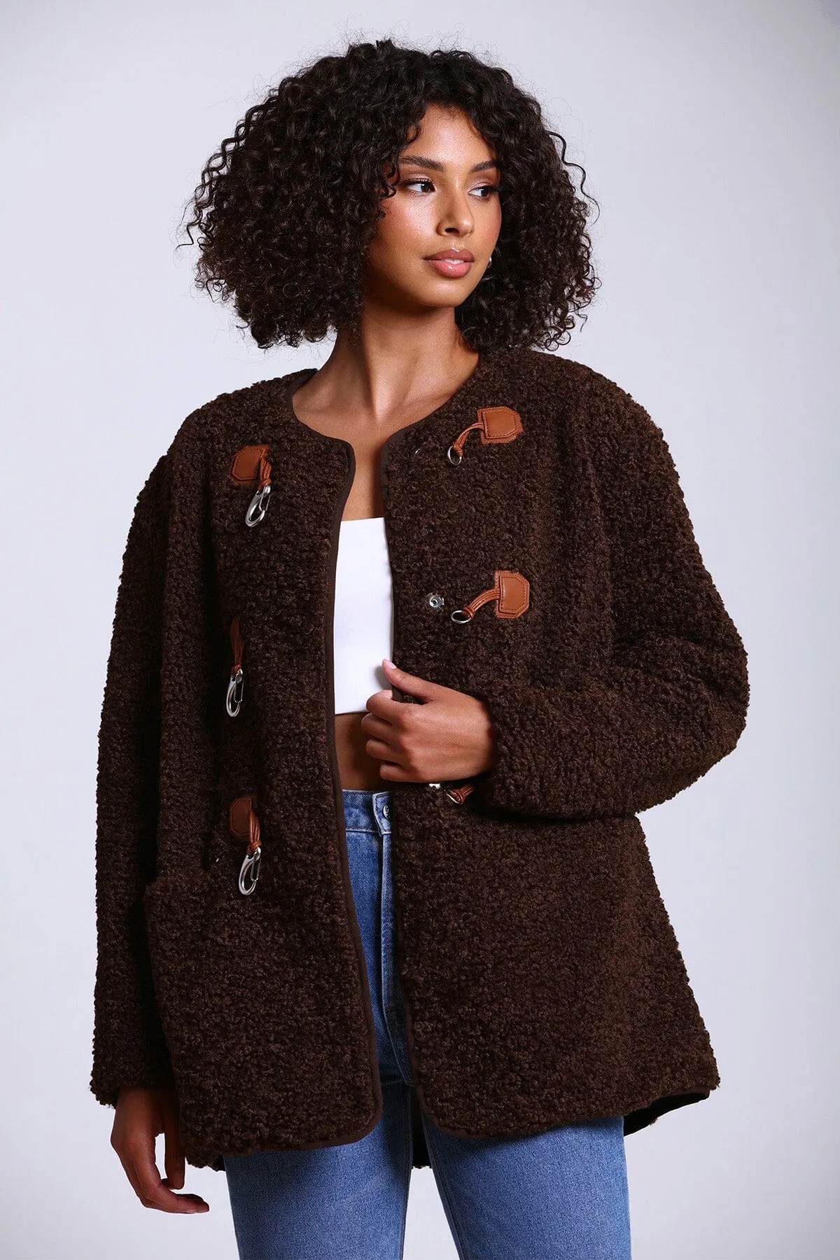 Faux Shearling Toggle Jacket sold by Avec Les Filles product image thumbnail 3