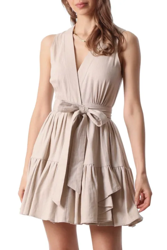 Tiered Linen-Blend Mini Dress sold by Avec Les Filles
