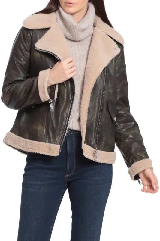 Vintage Wash Faux Shearling Biker made by Avec Les Filles