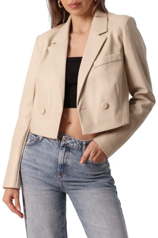 Faux-Ever Leather™ Cropped Blazer sold by Avec Les Filles