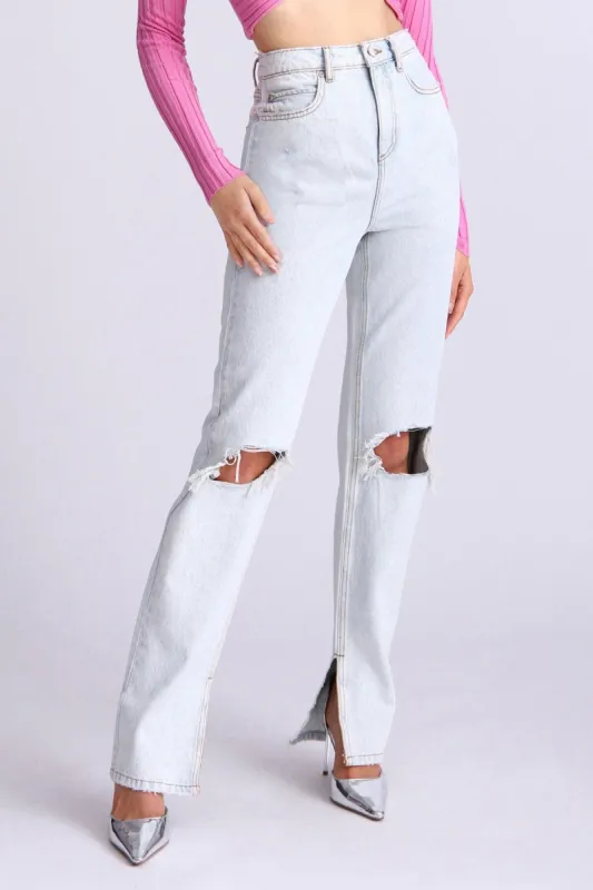 High Rise Distressed Split Hem Jeans sold by Avec Les Filles