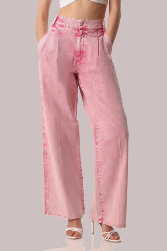 Acid Wash Wide Leg Denim Trouser sold by Avec Les Filles
