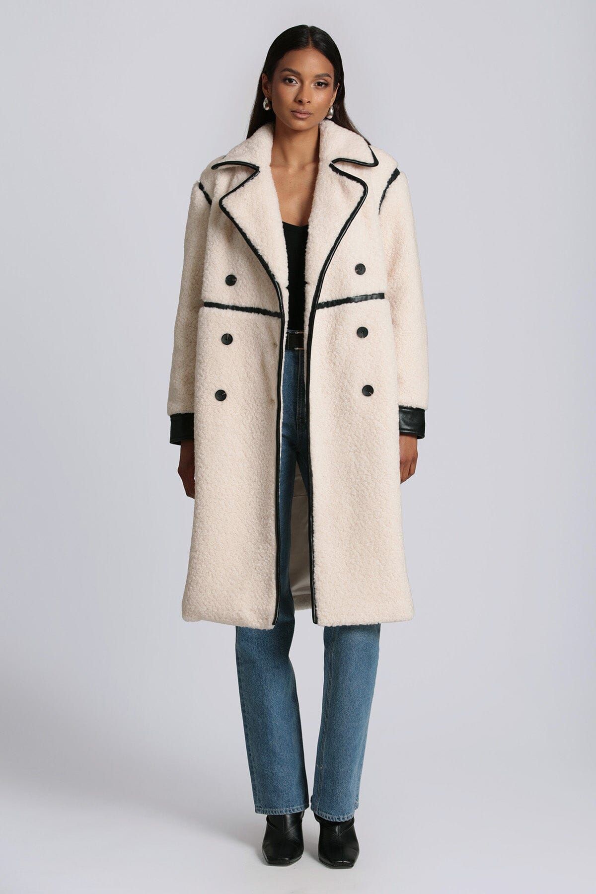 Faux Shearling Contrast Trim Coat sold by Avec Les Filles product image thumbnail 3