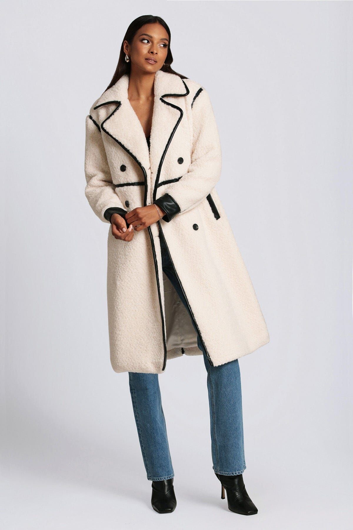 Faux Shearling Contrast Trim Coat sold by Avec Les Filles product image thumbnail 8