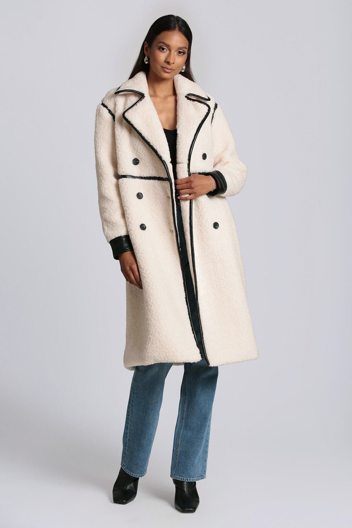 Faux Shearling Contrast Trim Coat sold by Avec Les Filles product image thumbnail 7