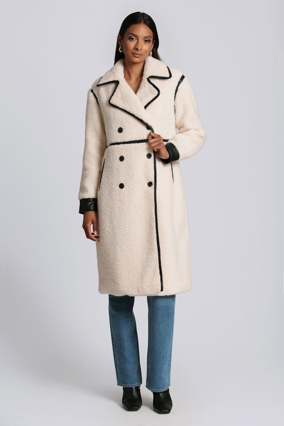 Faux Shearling Contrast Trim Coat sold by Avec Les Filles product image thumbnail 4