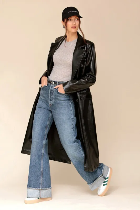 Glazed Faux-Ever Leather™  Belted Trench Coat sold by Avec Les Filles