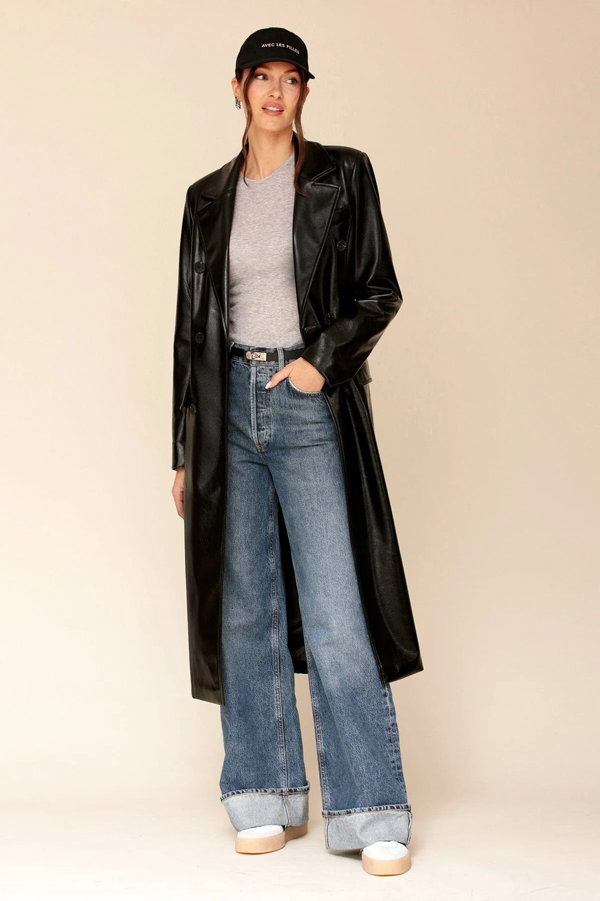 Glazed Faux-Ever Leather™ Belted Trench Coat sold by Avec Les Filles product image thumbnail 5