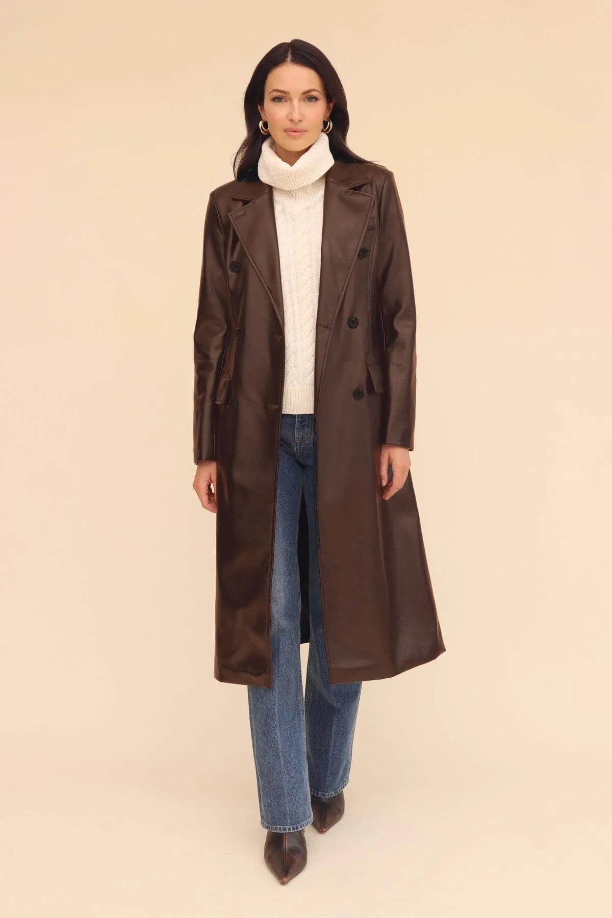 Glazed Faux-Ever Leather™ Belted Trench Coat sold by Avec Les Filles product image thumbnail 2