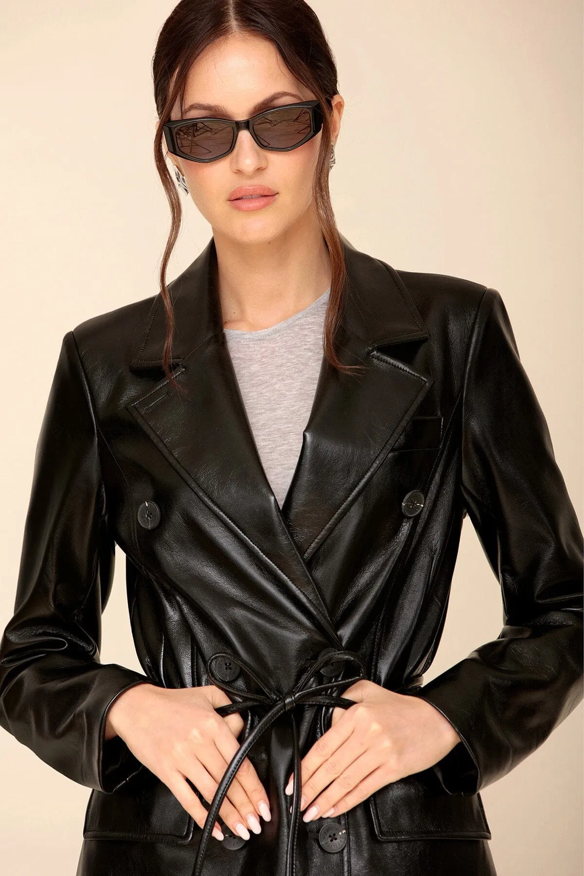 Glazed Faux-Ever Leather™ Belted Trench Coat sold by Avec Les Filles product image thumbnail 3