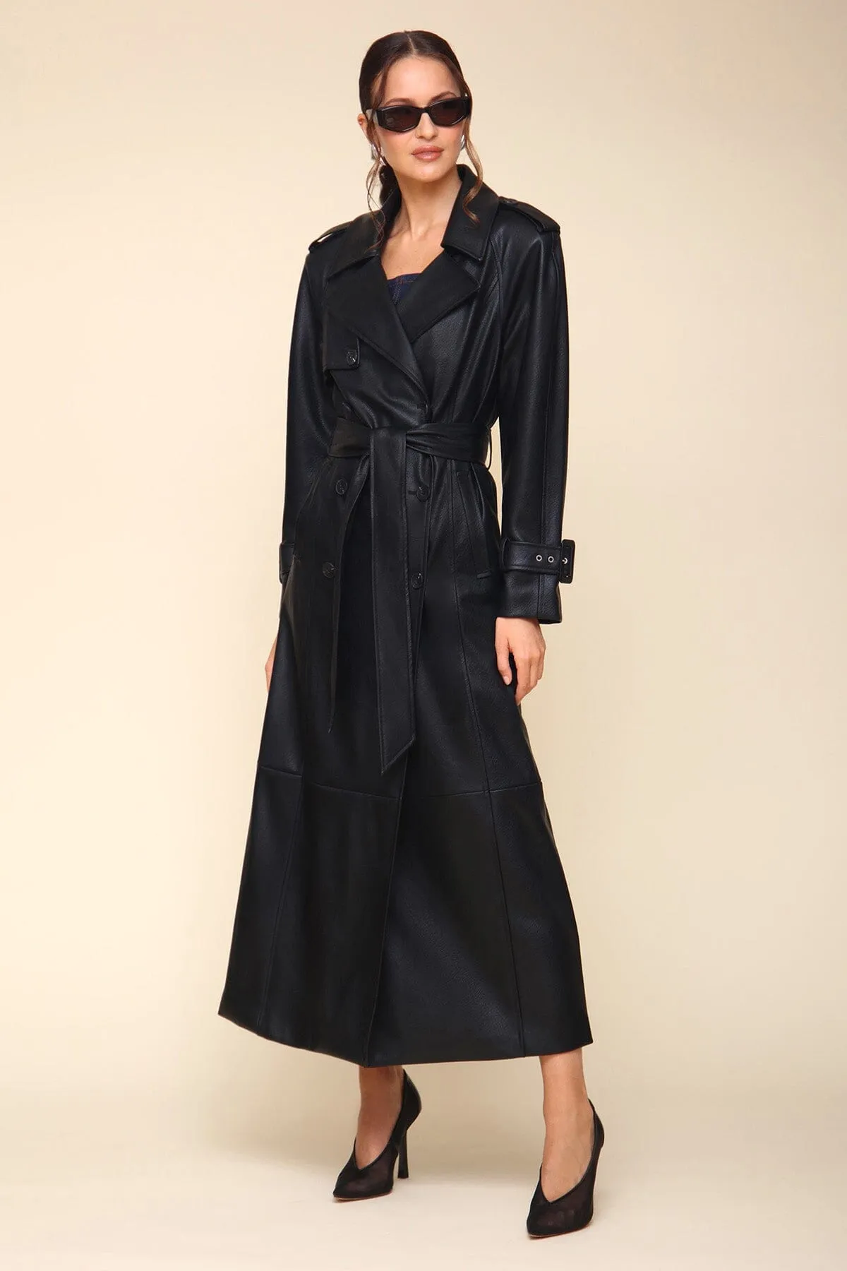 Faux-Ever Leather™ Strong Shoulder Maxi Trench Coat sold by Avec Les Filles product image thumbnail 4