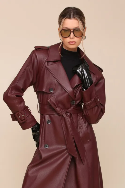 Faux-Ever Leather™ Strong Shoulder Maxi Trench Coat made by Avec Les Filles