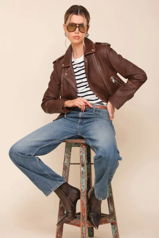 Vintage Wash Genuine Leather Biker Jacket sold by Avec Les Filles