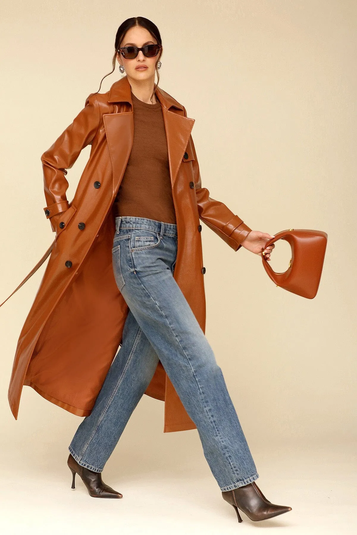 Glazed Faux-Ever Leather™ Belted Trench Coat sold by Avec Les Filles