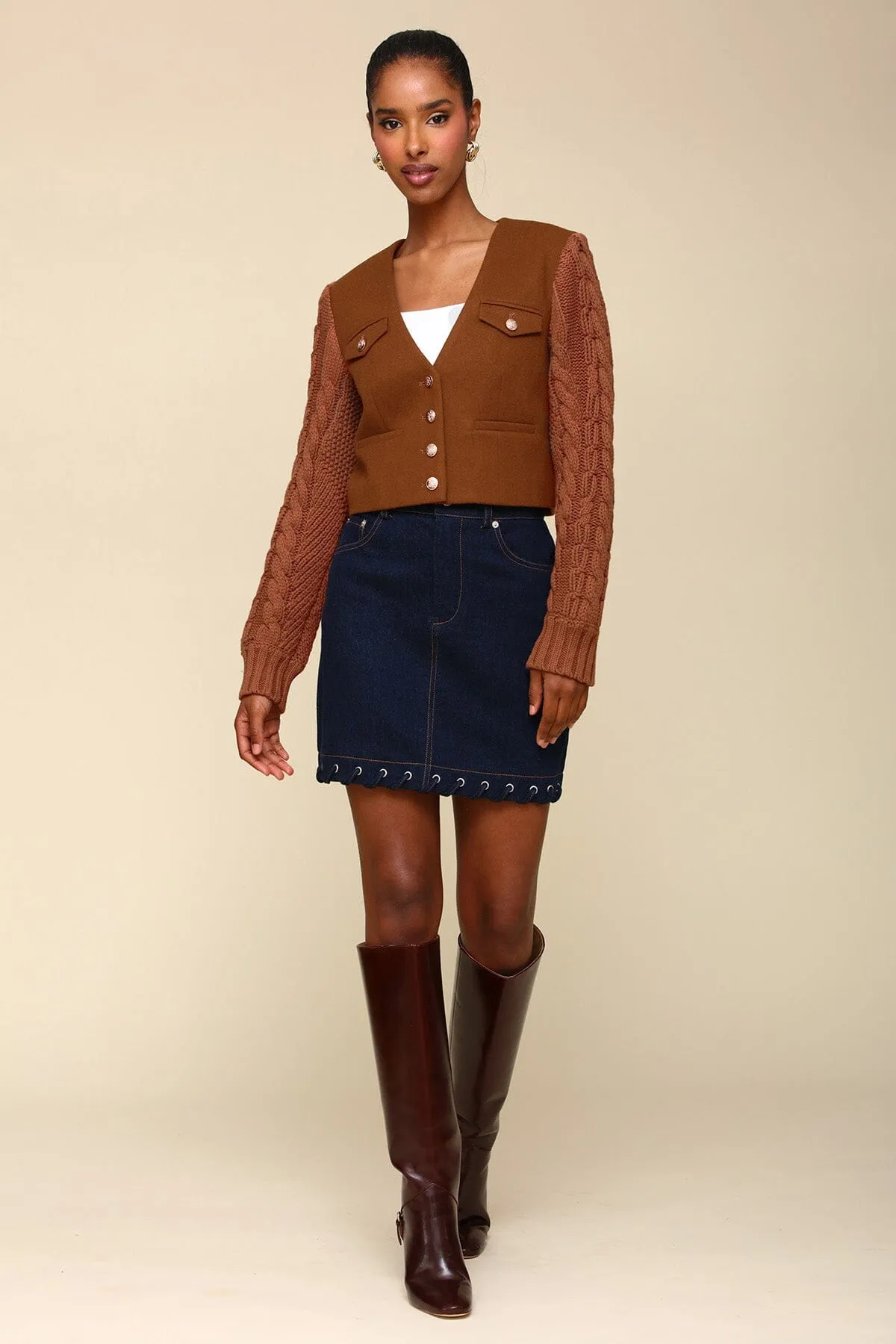 Whipstitch Denim Mini Skirt sold by Avec Les Filles product image thumbnail 2