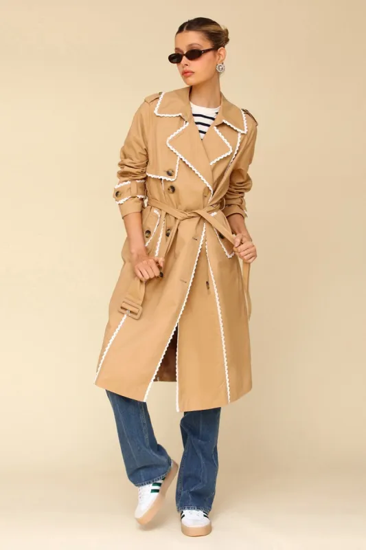 Lace Trim Cotton Trench Coat sold by Avec Les Filles