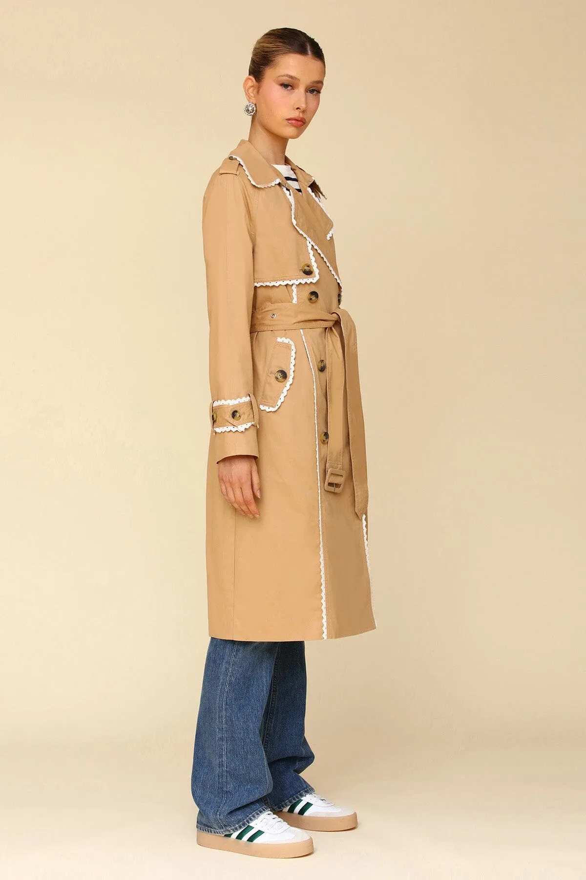 Lace Trim Cotton Trench Coat sold by Avec Les Filles product image thumbnail 5