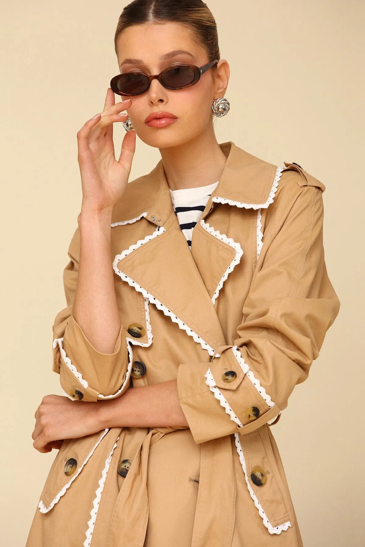 Lace Trim Cotton Trench Coat sold by Avec Les Filles product image thumbnail 2