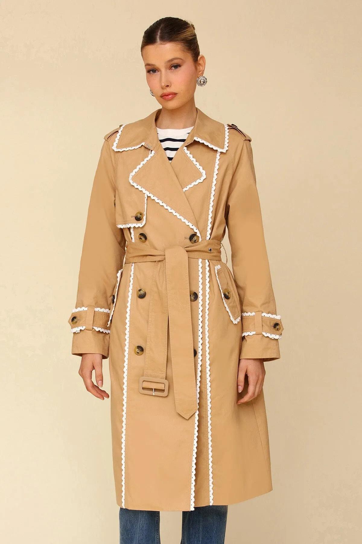 Lace Trim Cotton Trench Coat sold by Avec Les Filles product image thumbnail 4
