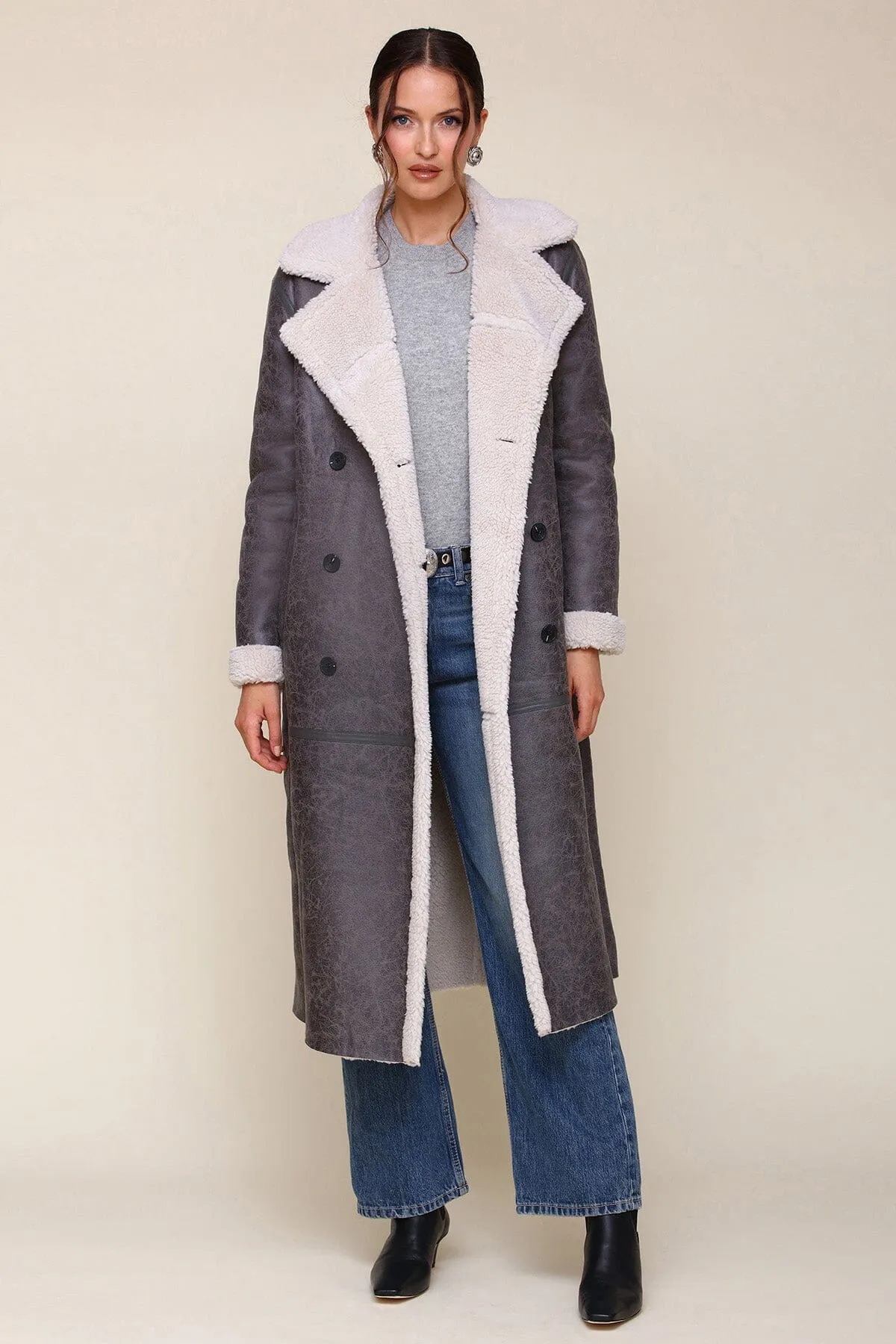 Faux Shearling Double Breasted Midi Coat sold by Avec Les Filles product image thumbnail 4