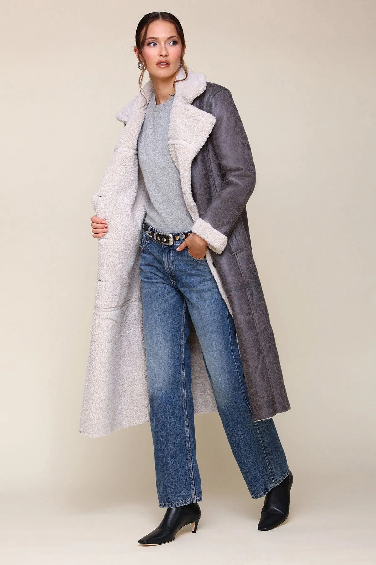 Faux Shearling Double Breasted Midi Coat sold by Avec Les Filles product image thumbnail 5