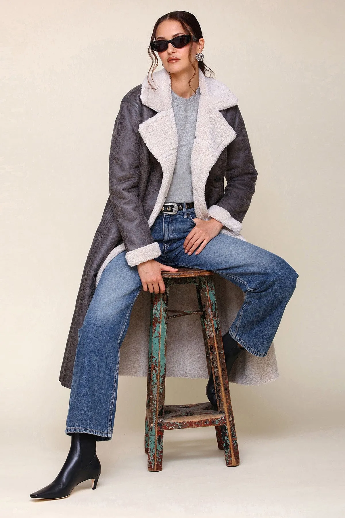 Faux Shearling Double Breasted Midi Coat sold by Avec Les Filles product image thumbnail 2