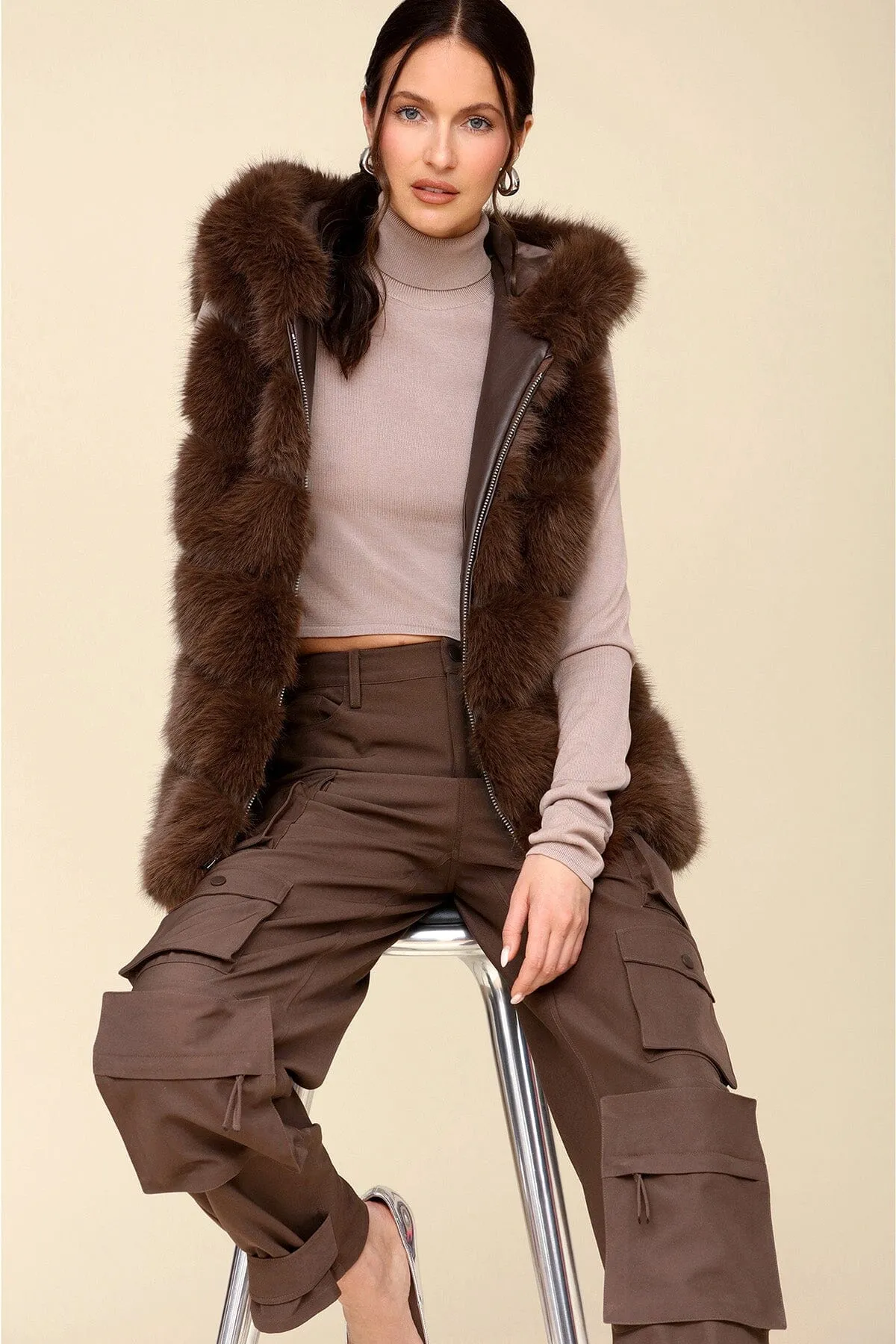 Premium Faux Fur Hooded Vest sold by Avec Les Filles