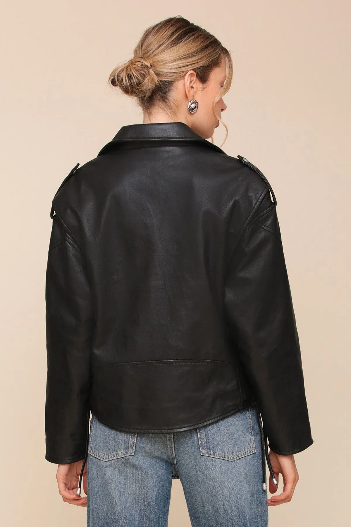 Faux-Ever Leather™ Lace Up Relaxed Fit Biker Jacket sold by Avec Les Filles product image thumbnail 5
