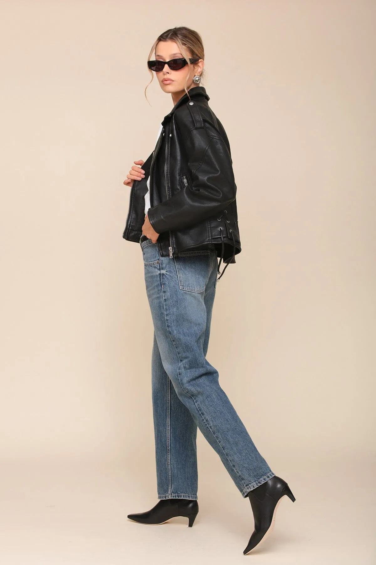 Faux-Ever Leather™ Lace Up Relaxed Fit Biker Jacket sold by Avec Les Filles product image thumbnail 2