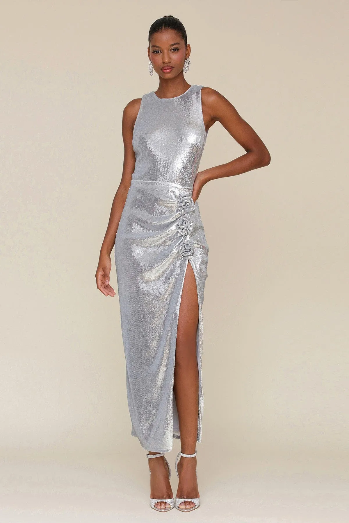 Rosette Detail Sequin Maxi Dress sold by Avec Les Filles product image thumbnail 3