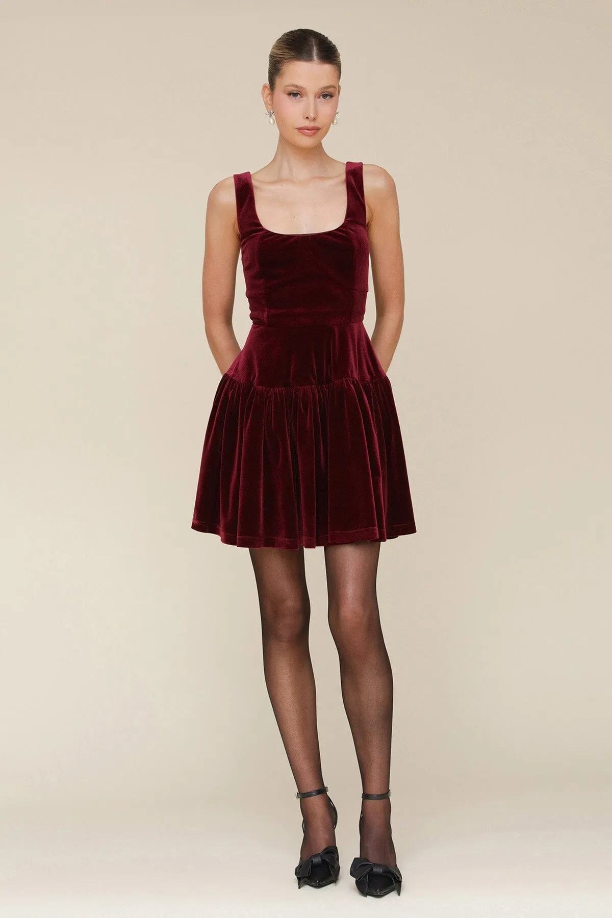 Velvet Fit & Flare Mini Dress sold by Avec Les Filles product image thumbnail 3