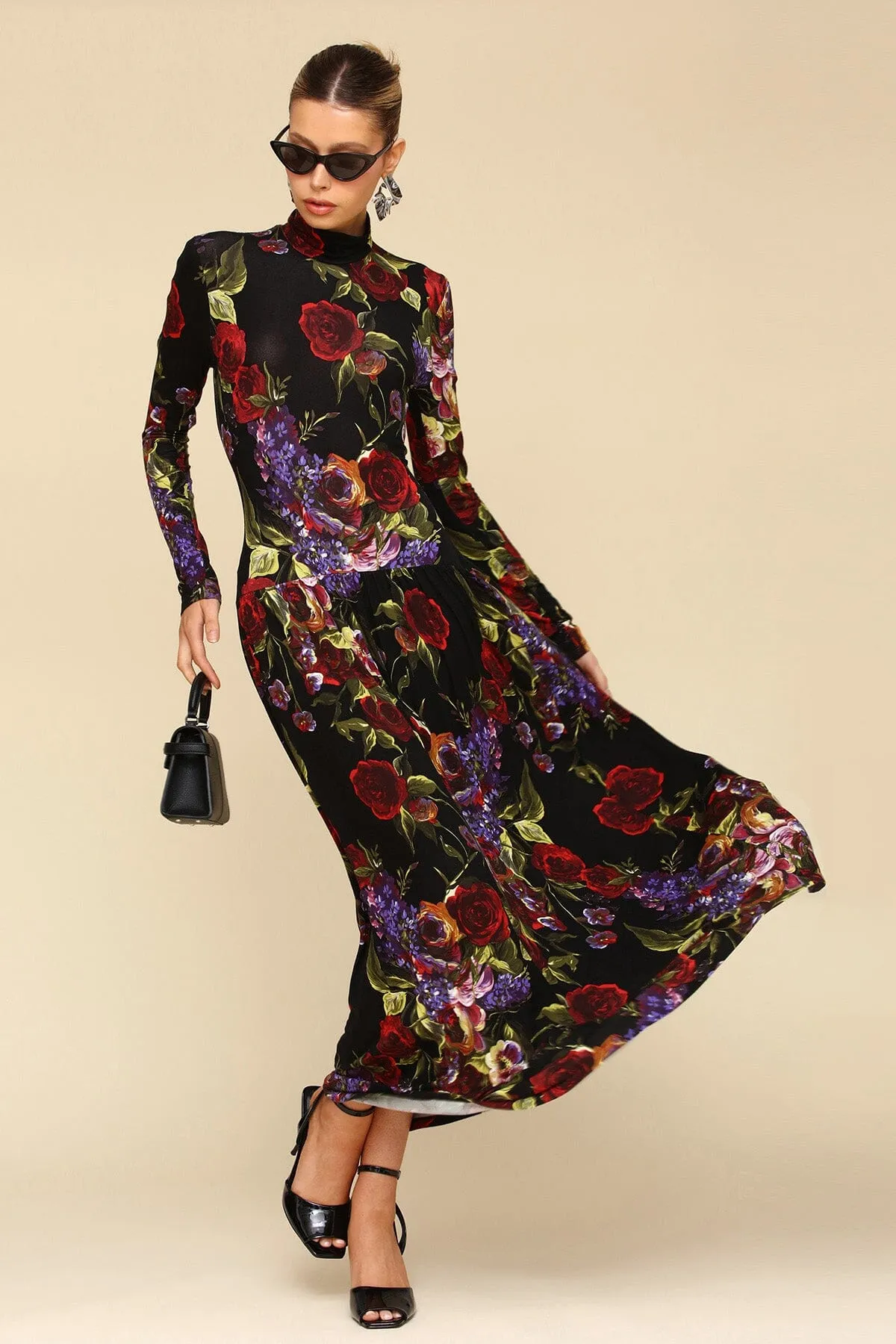 Dark Floral Drop-Waist Maxi Dress sold by Avec Les Filles