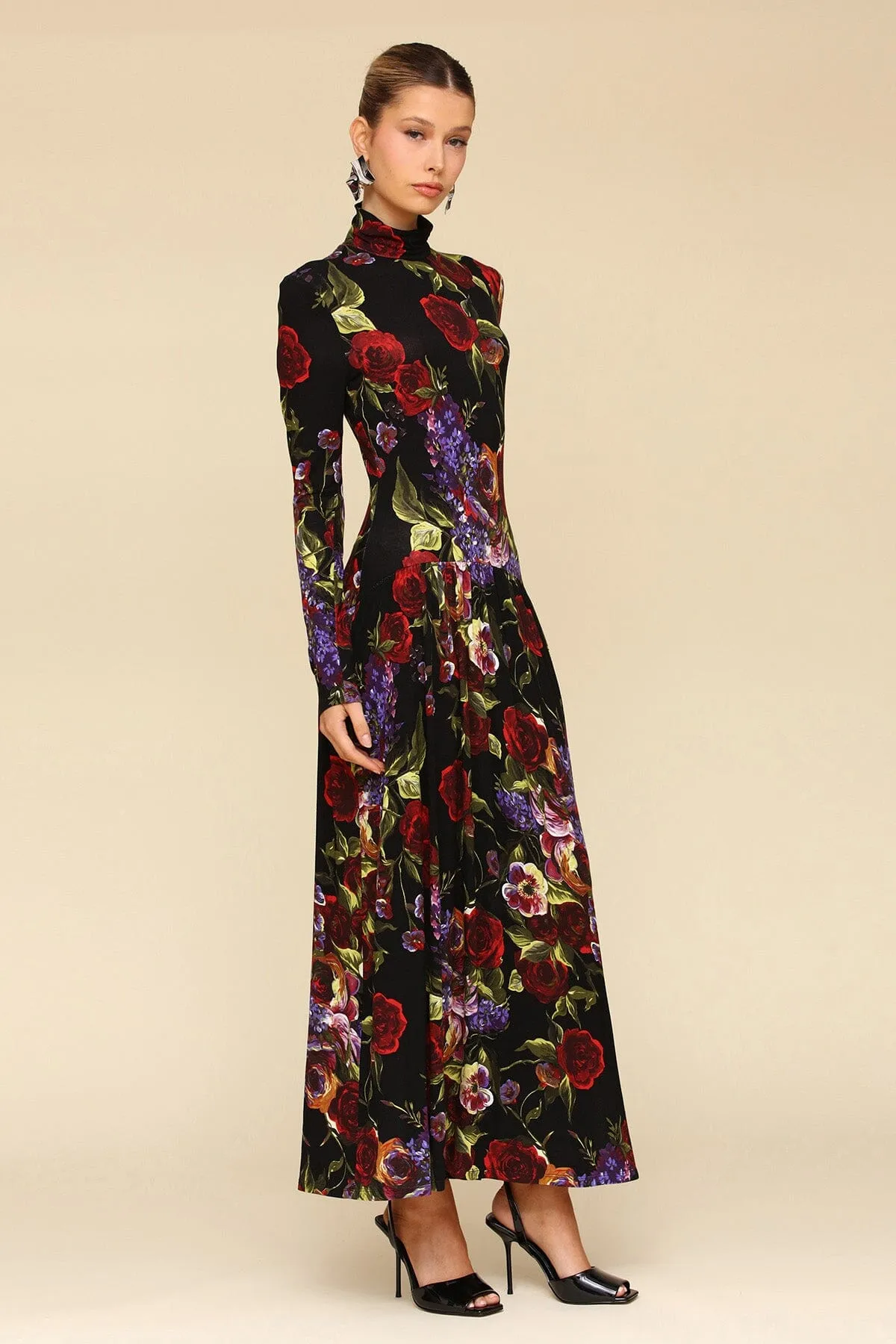 Dark Floral Drop-Waist Maxi Dress sold by Avec Les Filles product image thumbnail 4