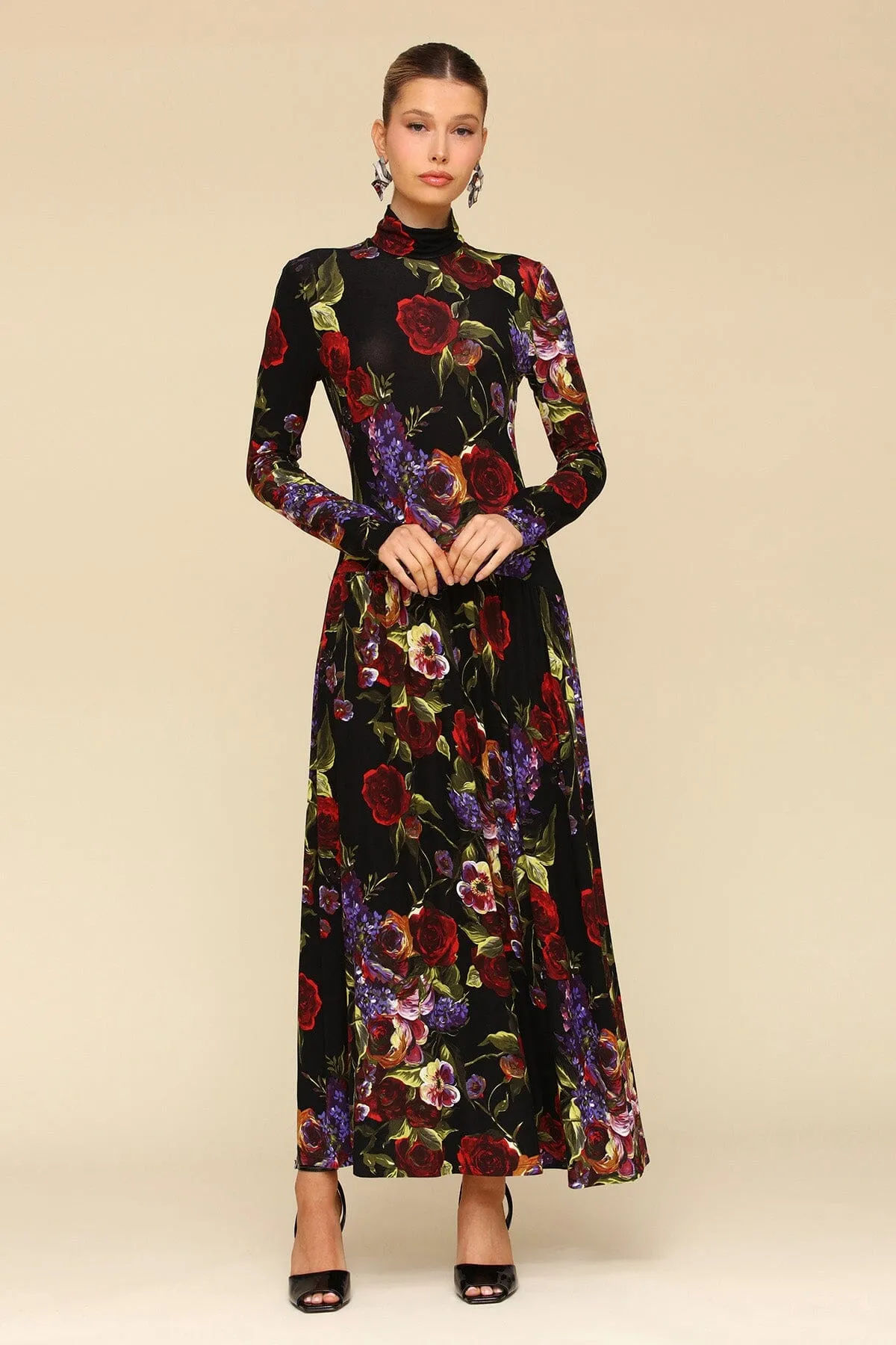 Dark Floral Drop-Waist Maxi Dress sold by Avec Les Filles product image thumbnail 3