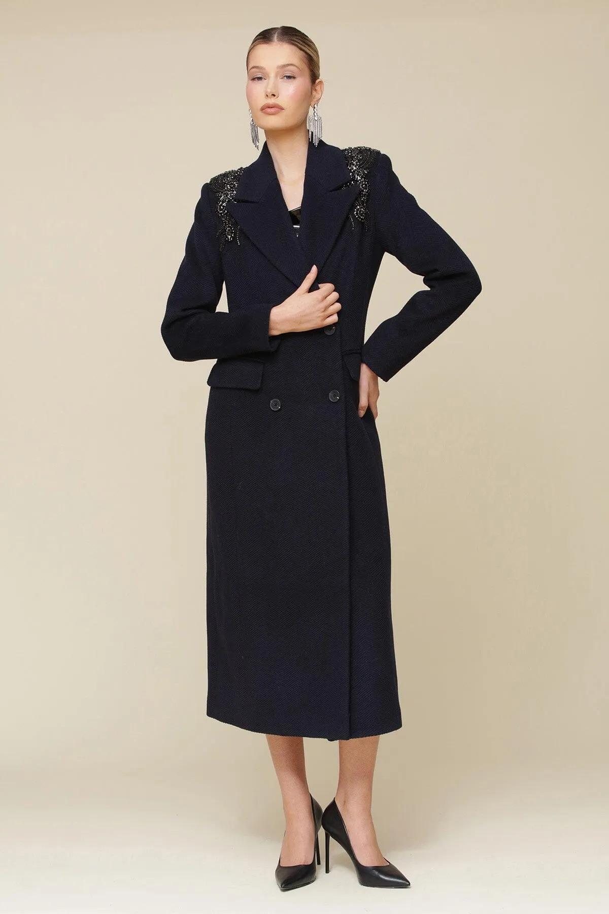 Embellished Shoulder Wool Blend Tailored Coat sold by Avec Les Filles product image thumbnail 4