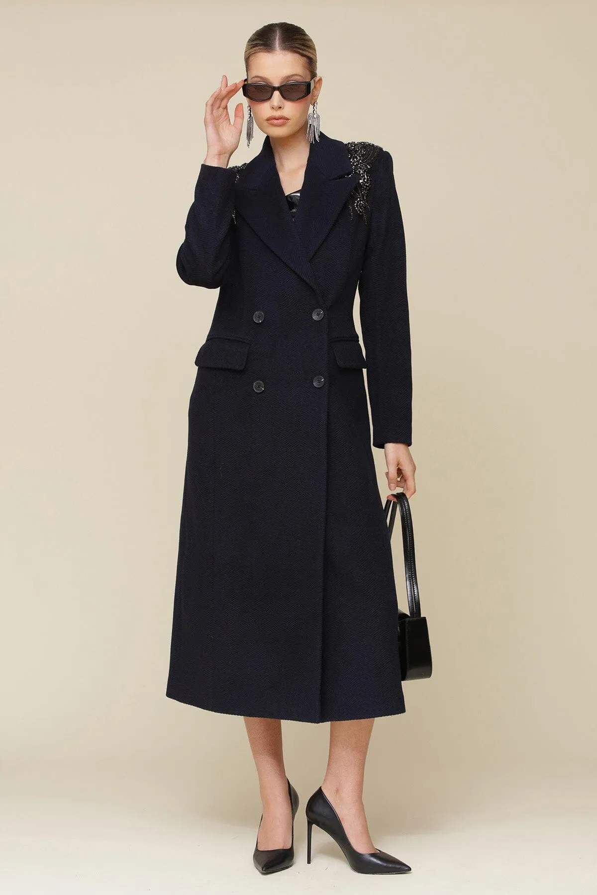 Embellished Shoulder Wool Blend Tailored Coat sold by Avec Les Filles