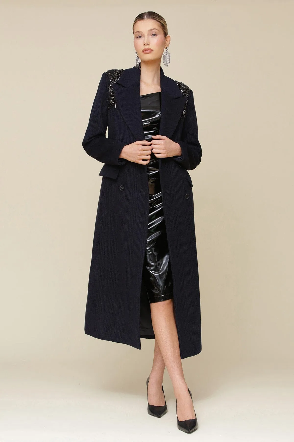 Embellished Shoulder Wool Blend Tailored Coat sold by Avec Les Filles product image thumbnail 3