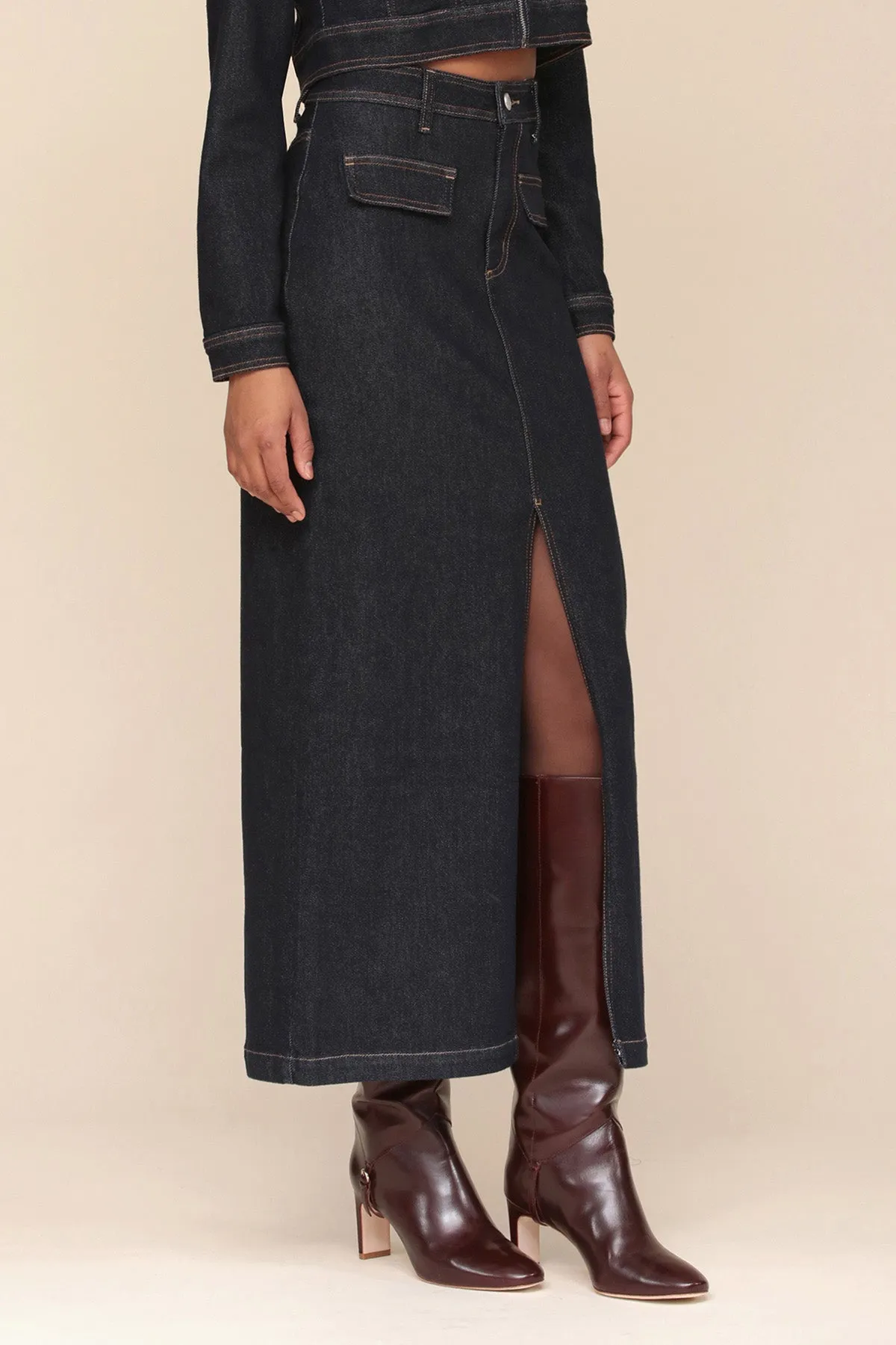 Dark Wash Denim Maxi Skirt sold by Avec Les Filles product image thumbnail 3