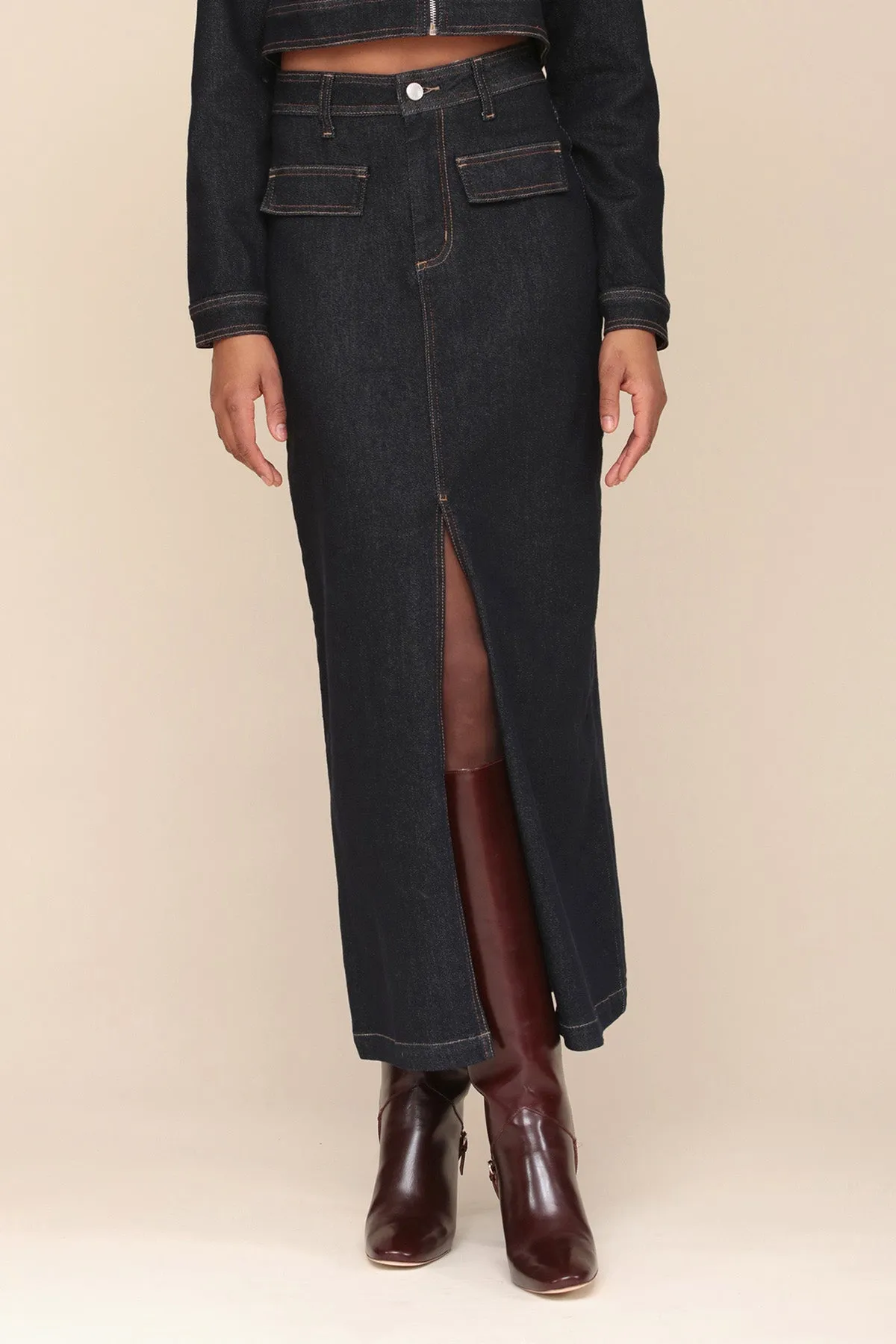Dark Wash Denim Maxi Skirt sold by Avec Les Filles product image thumbnail 2