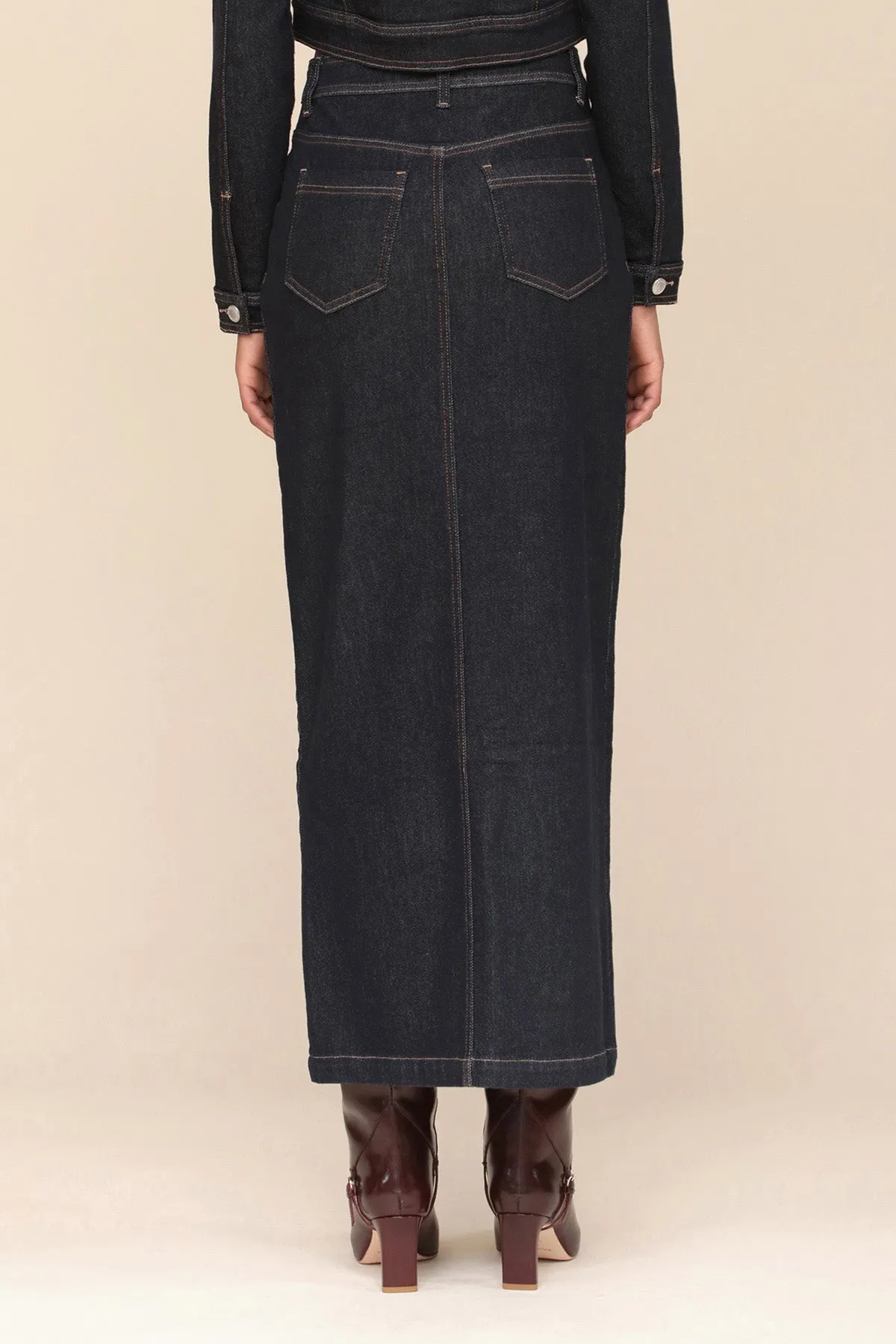 Dark Wash Denim Maxi Skirt sold by Avec Les Filles product image thumbnail 4