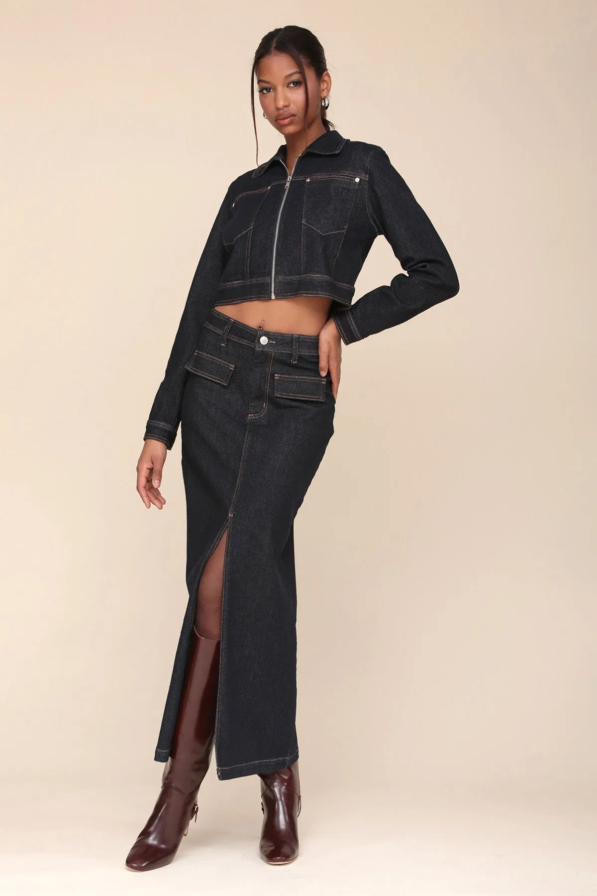 Dark Wash Denim Maxi Skirt sold by Avec Les Filles product image thumbnail 5